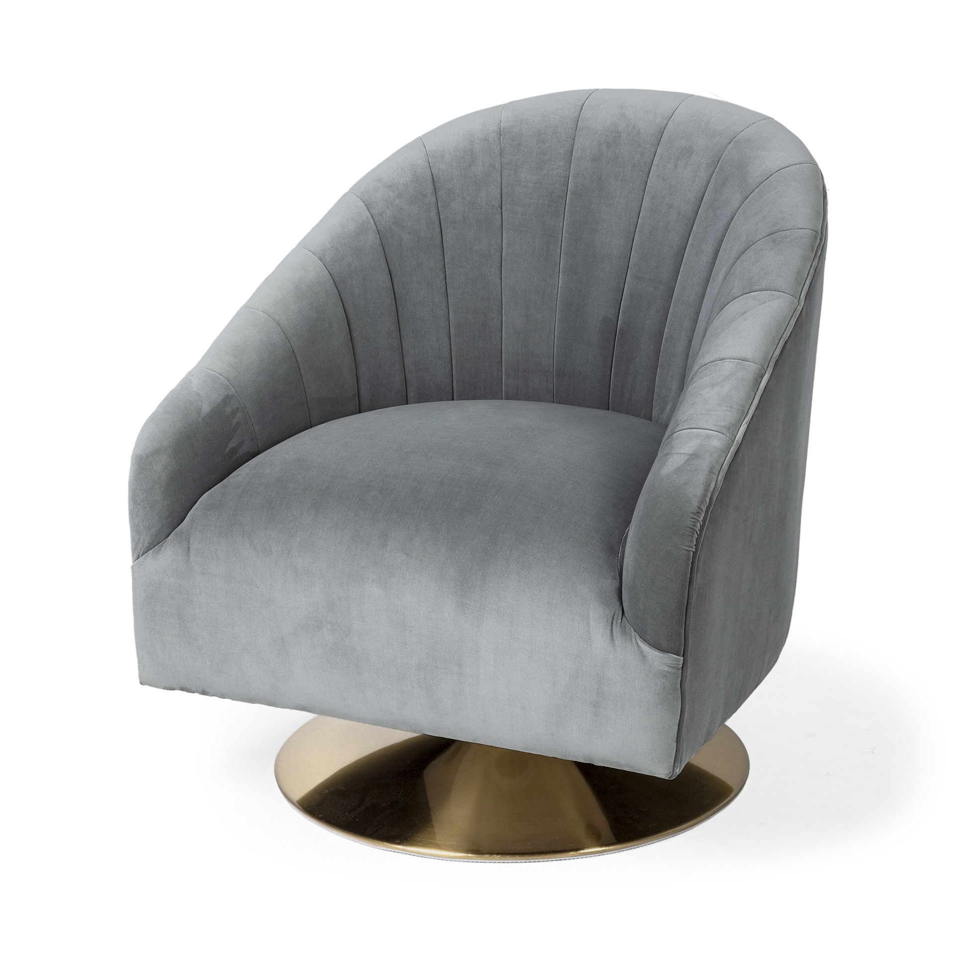 James II Gray Blue Velvet Covered Seat w Gold Swivel Base Accent Chair large image 