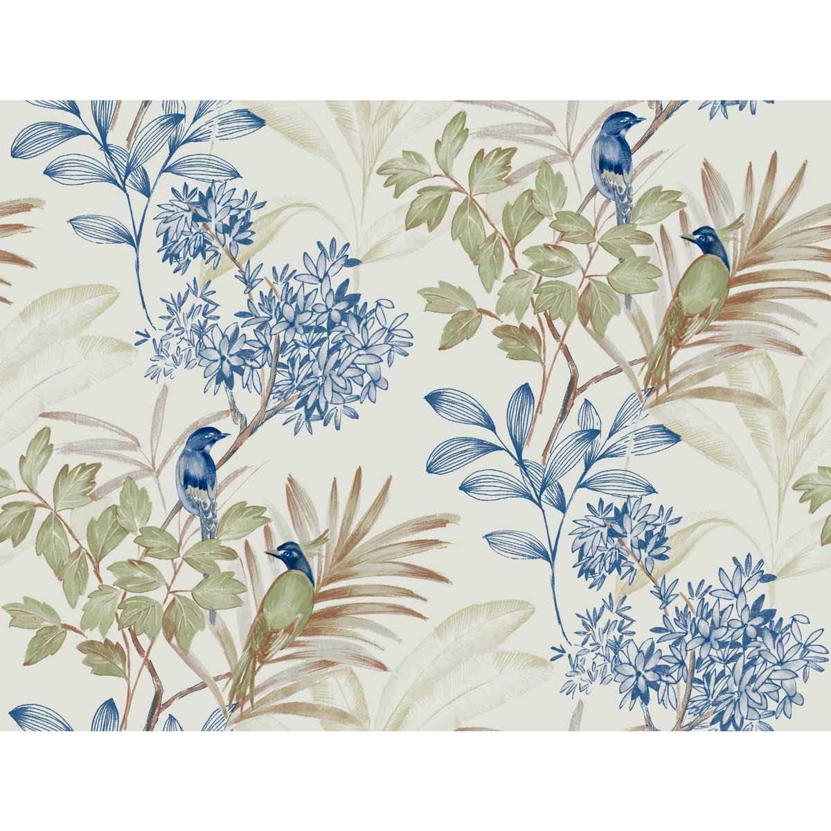 Handpainted Songbird Green & Blue Wallpaper, by York Wall, 27' length x 2'3" width x 0.02" depth