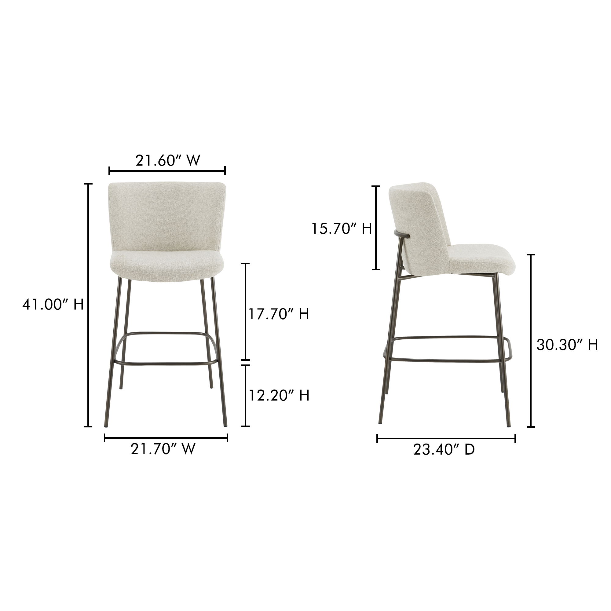 Early Bar Stool Beige, Counter & Bar Stool by Moe's Home, 21.7" width x 41" height x 23.4" depth View 8