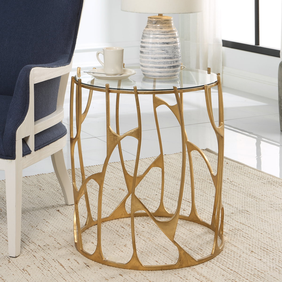 Ritual Round Gold Side Table, Side & End Table by Uttermost, 22.05" width x 25" height x 22.05" depth View 2