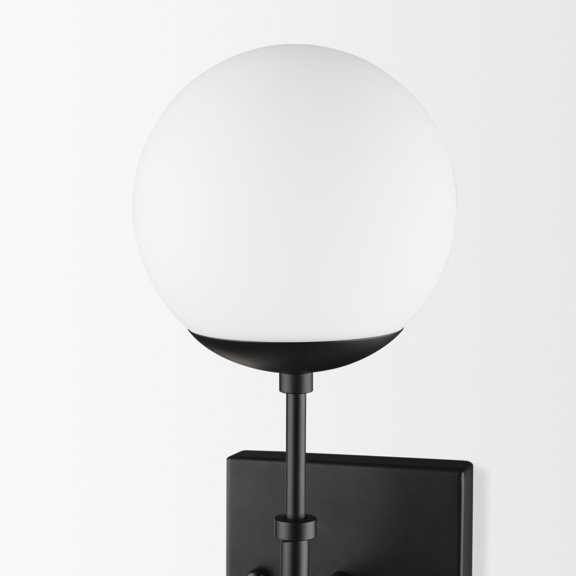 Edie Matte Black Metal with Frosted Glass Globes 2-Light Wall Sconce, by Mercana, 22" length x 7.5" width x 6" height View 5