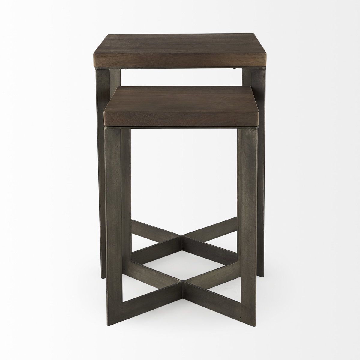 Faye (Set of 2) 19L x 19W x 26H Medium Brown Wood with Metal Base Accent Tables, Side & End Table by Mercana, 19" length x 19" width x 26" height View 6