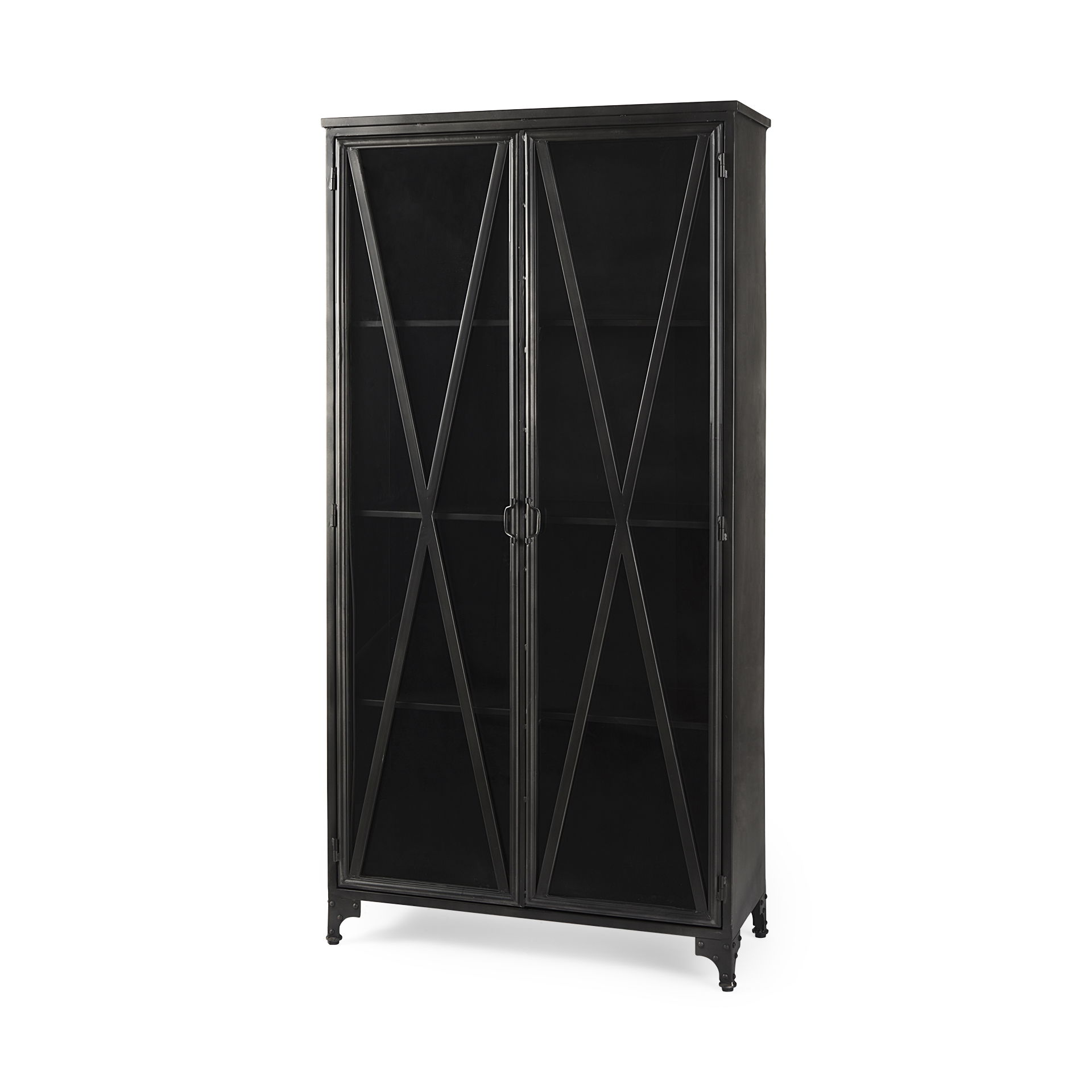 Poppy II 73.8' H Black Metal With Glass Door Display Cabinet, Cabinets & Sideboard by Mercana, 37.75" length x 15" width x 74" height View 1