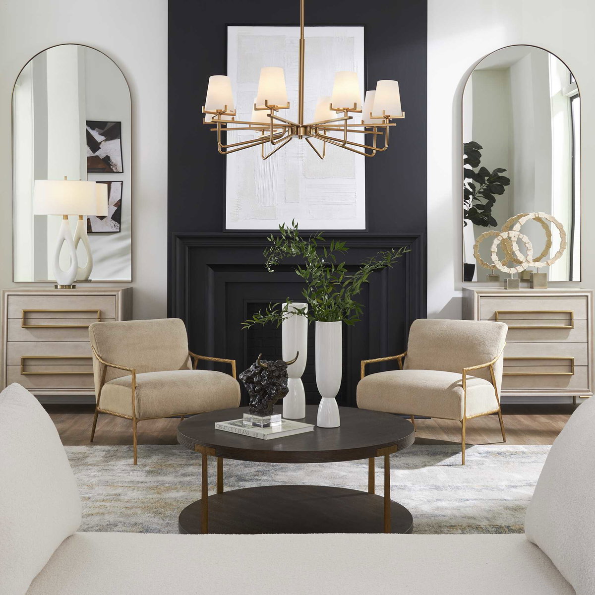 Lassen 8 Light Brass Chandelier, by Uttermost, 36" width x 20.25" height x 36" diameter x 36" depth View 3