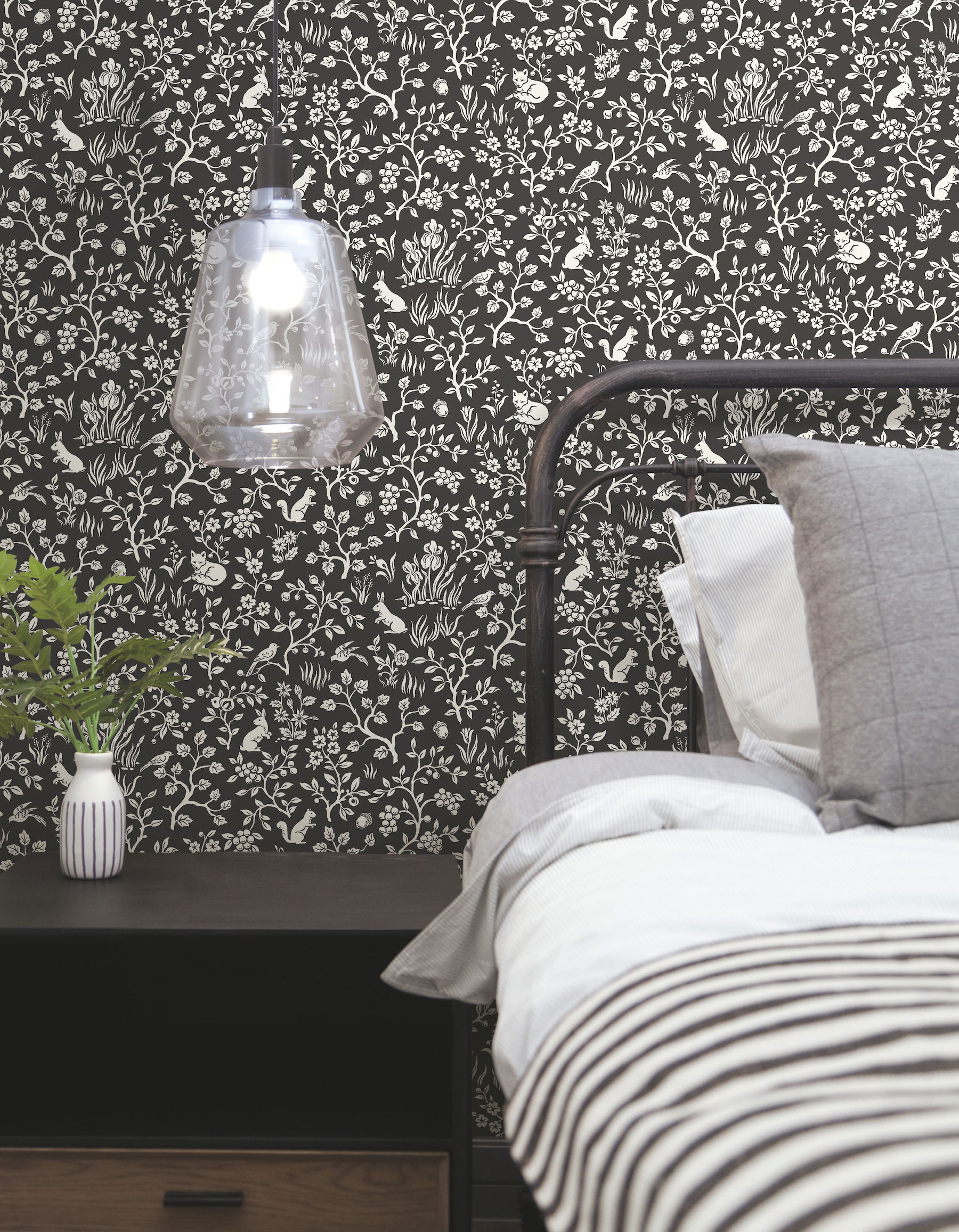 Magnolia Home Fox & Hare Black Peel & Stick Wallpaper large image 