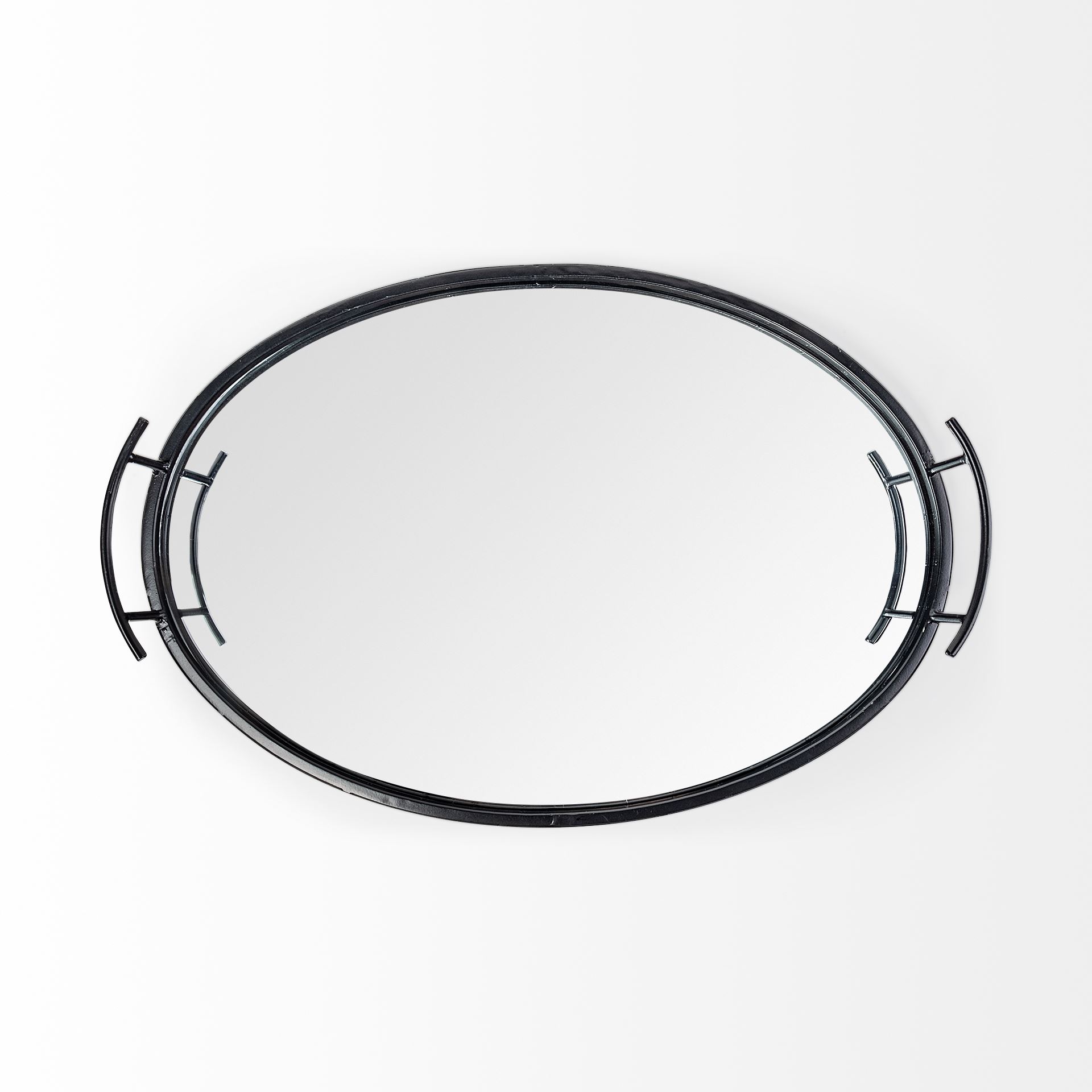 Ansel 20L x 14W Black Metal Mirrored Bottom Oval Serving Tray large image 