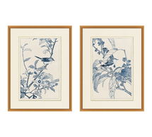 Online Designer Living Room Birds In Blue Framed Paper Print, Set of 2