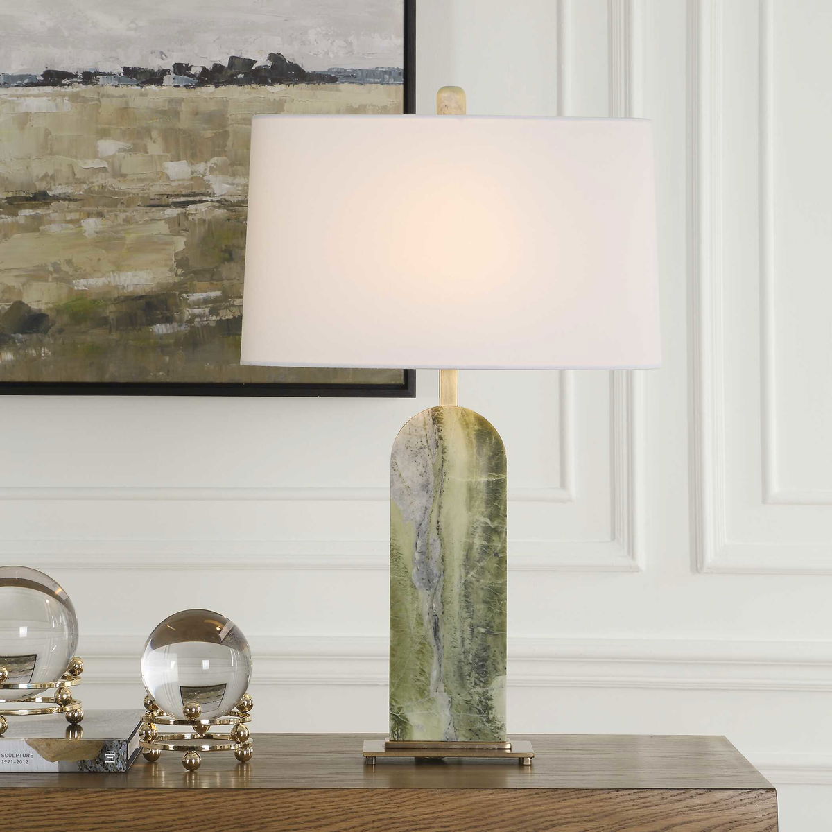 Moorea Green Marble Table Lamp, by Uttermost, 18" width x 28.25" height x 10" depth View 2