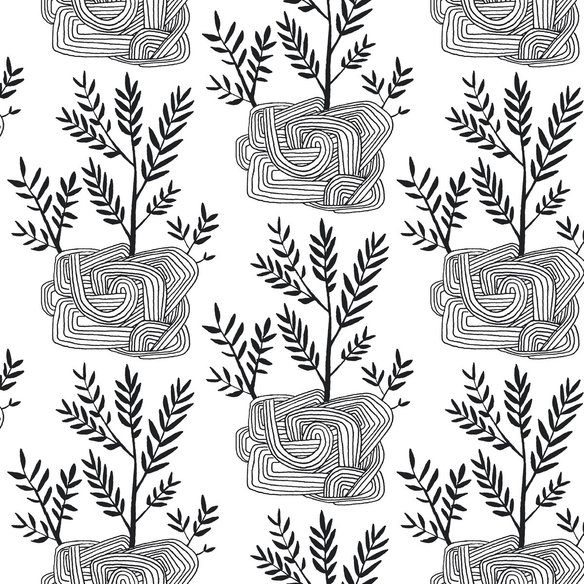 Seedlings Black Peel & Stick Wallpaper, by York Wall, 20' length x 1'8.5" width x 0.02" depth View 1