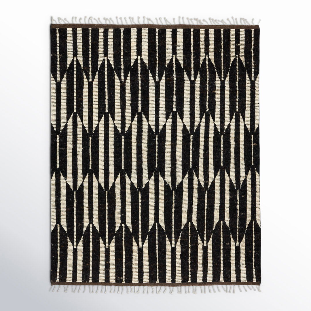 Keoka Geometric Hand Knotted Wool Dark Brown/Ivory Area Rug large image 