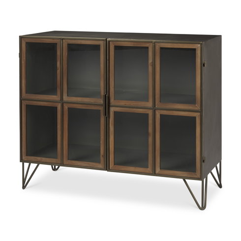 Pandora Dark Brass Metal with Red Wood 2 Door Accent Cabinet