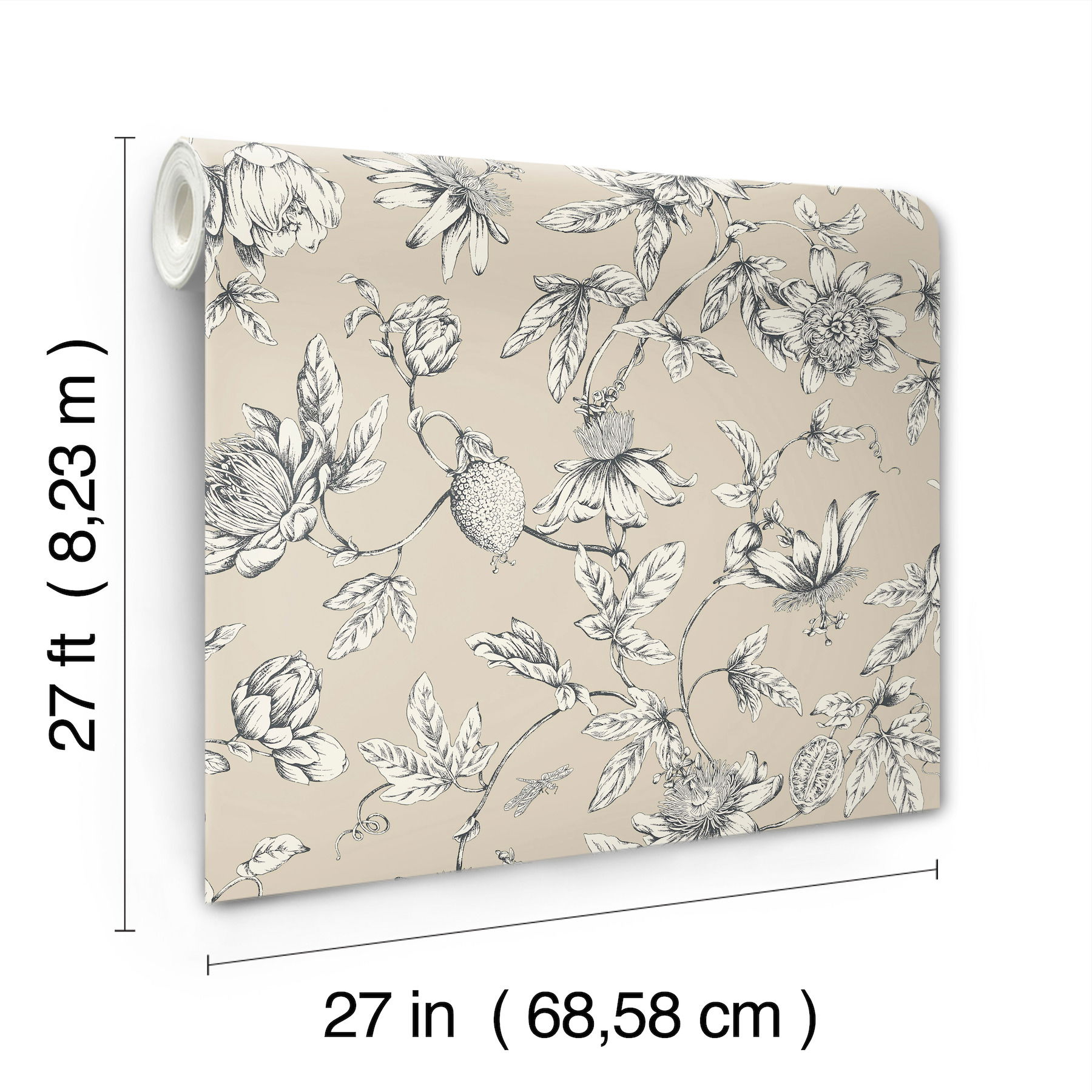 Passion Flower Toile Beige Wallpaper large image 