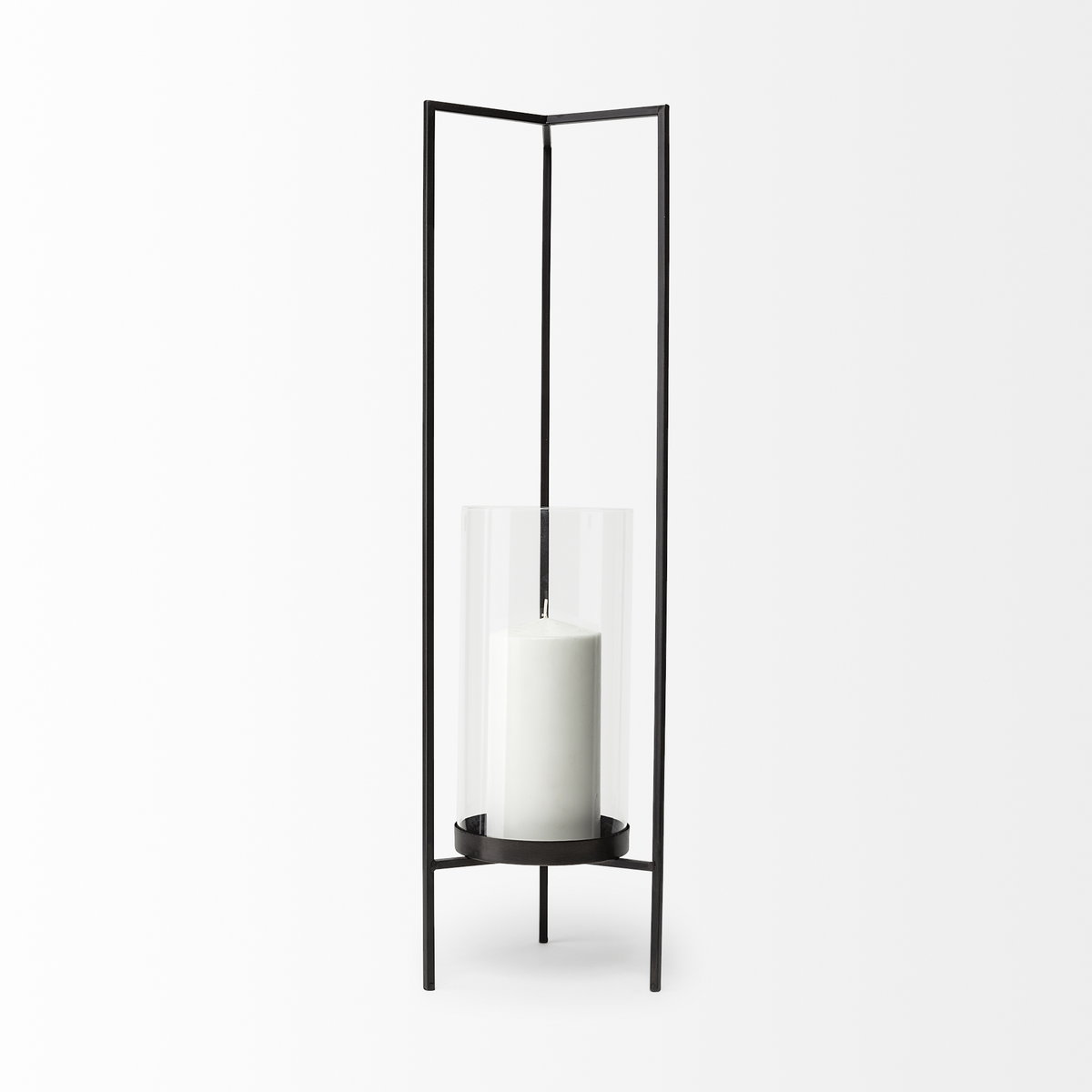 Abigail I Large Gunmetal Gray Metal Table Candle Holder, Candles & Candle Holder by Mercana, 8.07" length x 7.68" width x 29.72" height View 3