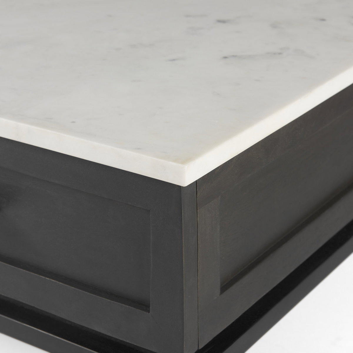 Divina Black-Brown Wood with White Marble Top and Black Metal Base 1 Drawer Side Table, Side & End Table by Mercana, 22" length x 22" width x 22" height View 10