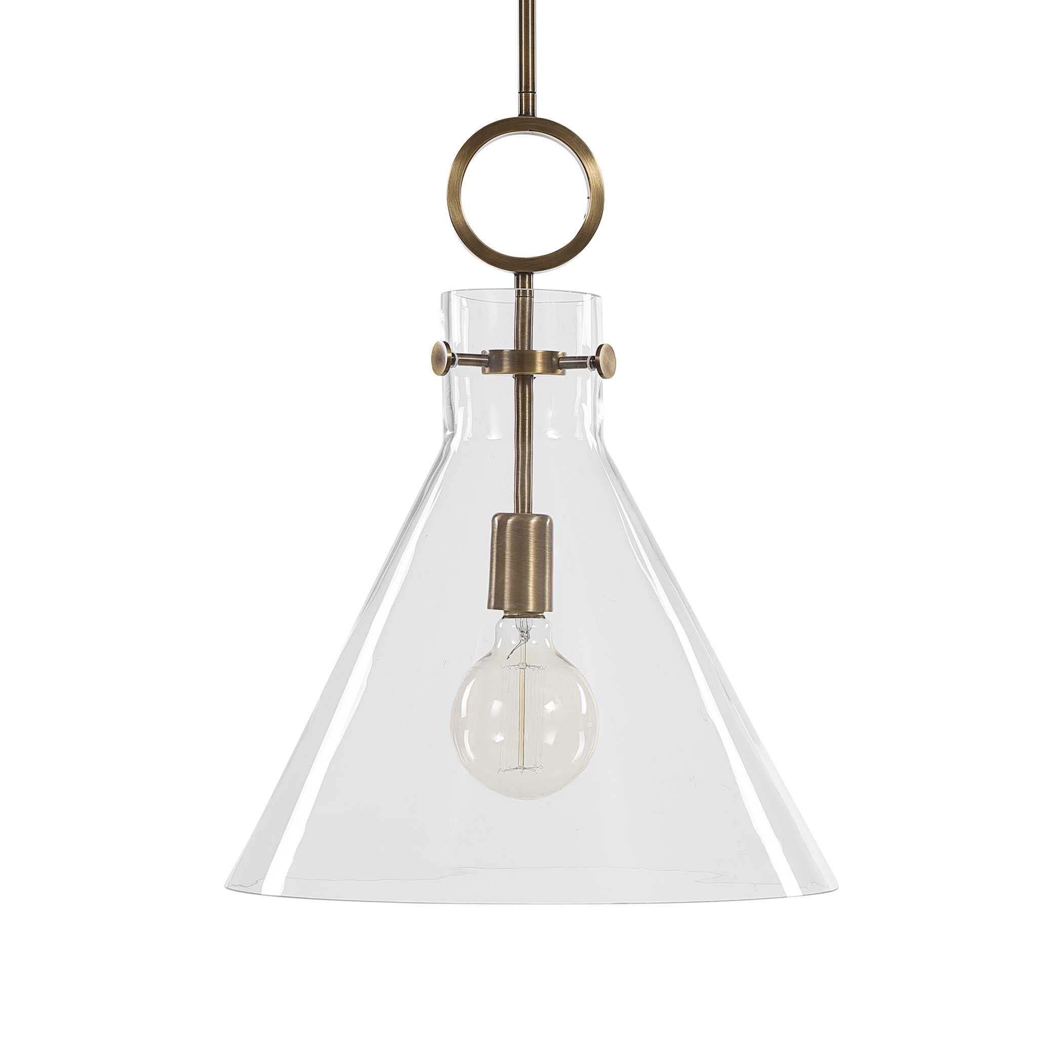 Imbuto Funnel Glass 1 Light Pendant, Ceiling Light by Uttermost, 14.5" width x 19" height x 14.12" diameter x 14.12" depth View 4