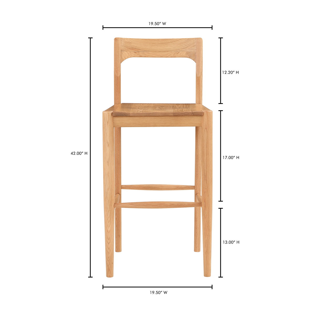 Owing Barstool Natural Oak, Counter & Bar Stool by Moe's Home, 19.5" width x 42" height x 20" depth View 9