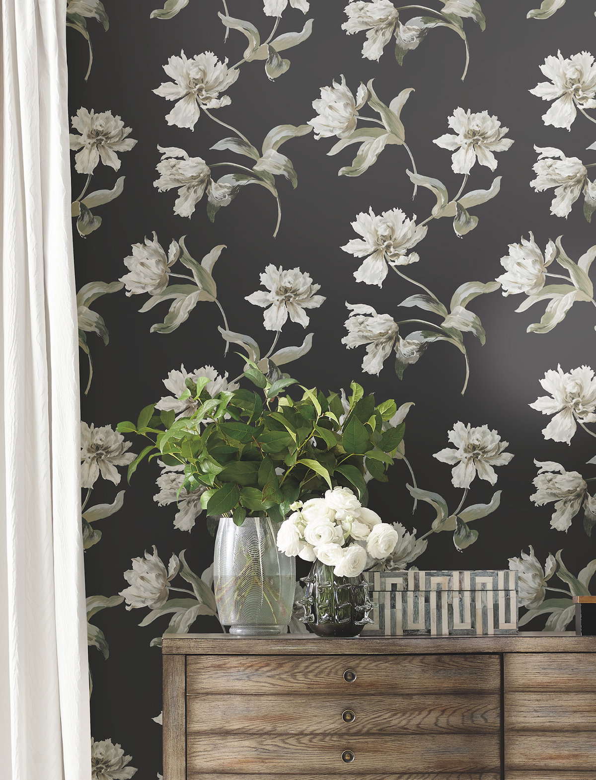 Large Parrot Tulip Black Peel & Stick Wallpaper, by York Wall, 20' length x 2'3" width x 0.02" depth View 2