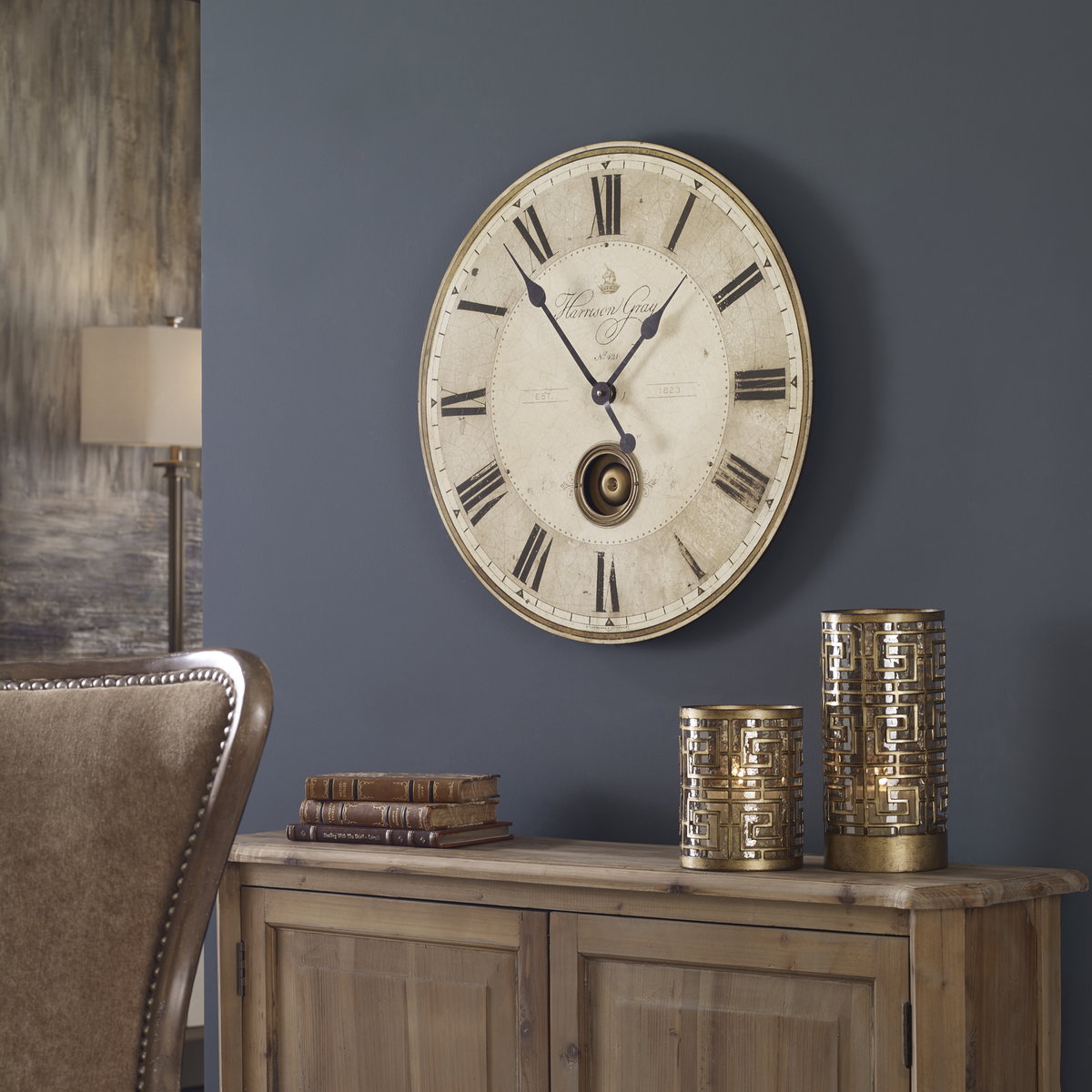 Harrison Gray 23' Clock, by Uttermost, 23" width x 23" height x 2" depth View 2