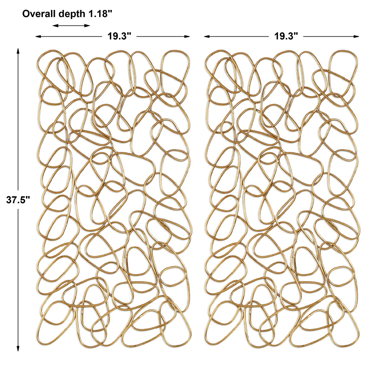 In The Loop Gold Wall Art Set/2, Sculptural Wall Art by Uttermost, 19.3" width x 37.5" height x 1.18" depth View 3