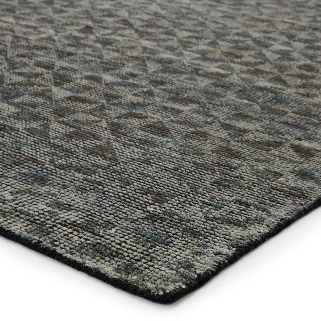 Atz Geometric Hand-Knotted Wool Gray/Black Area Rug large image 