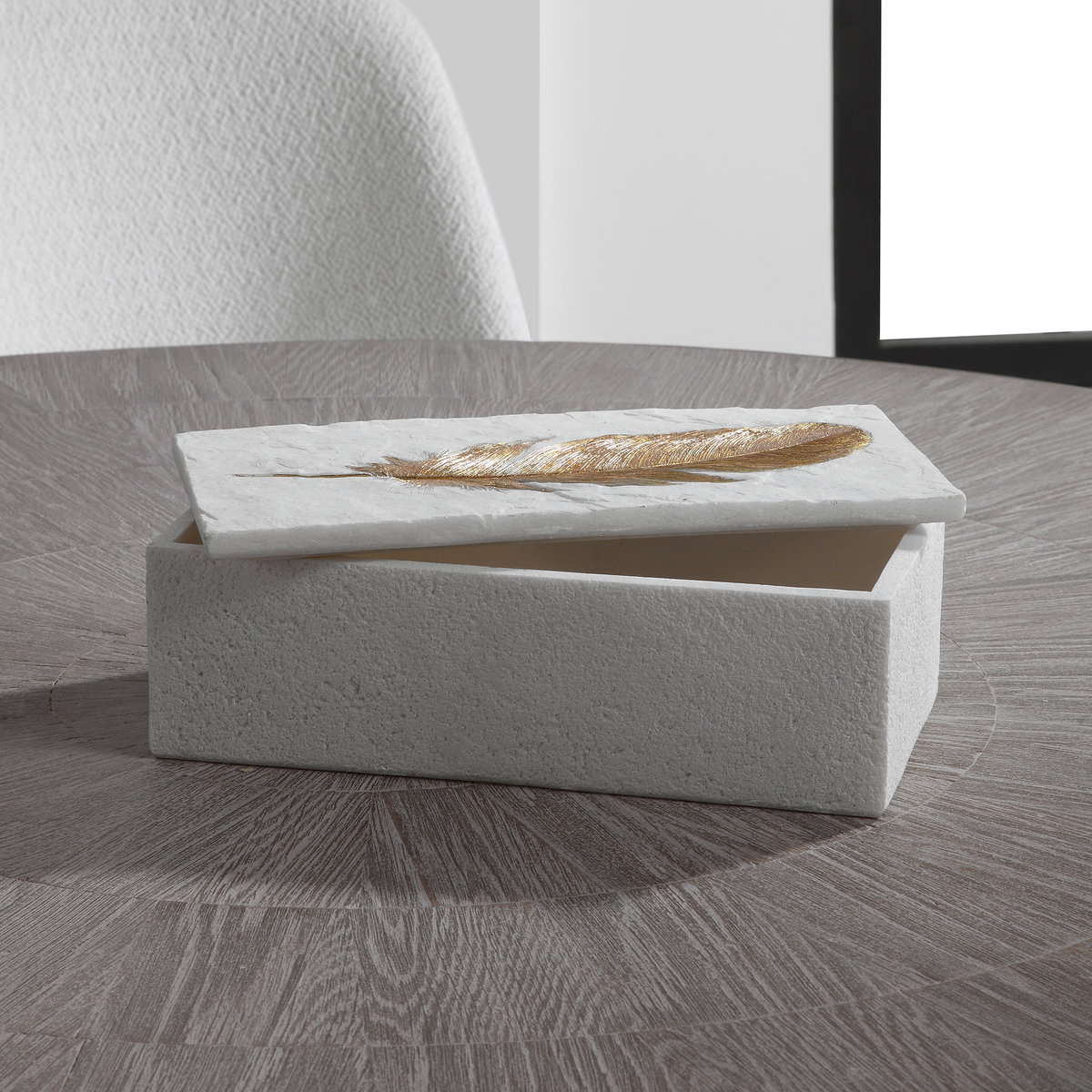 Nephele White Stone Box, Boxe by Uttermost, 11.81" width x 4.13" height x 5.91" depth View 2