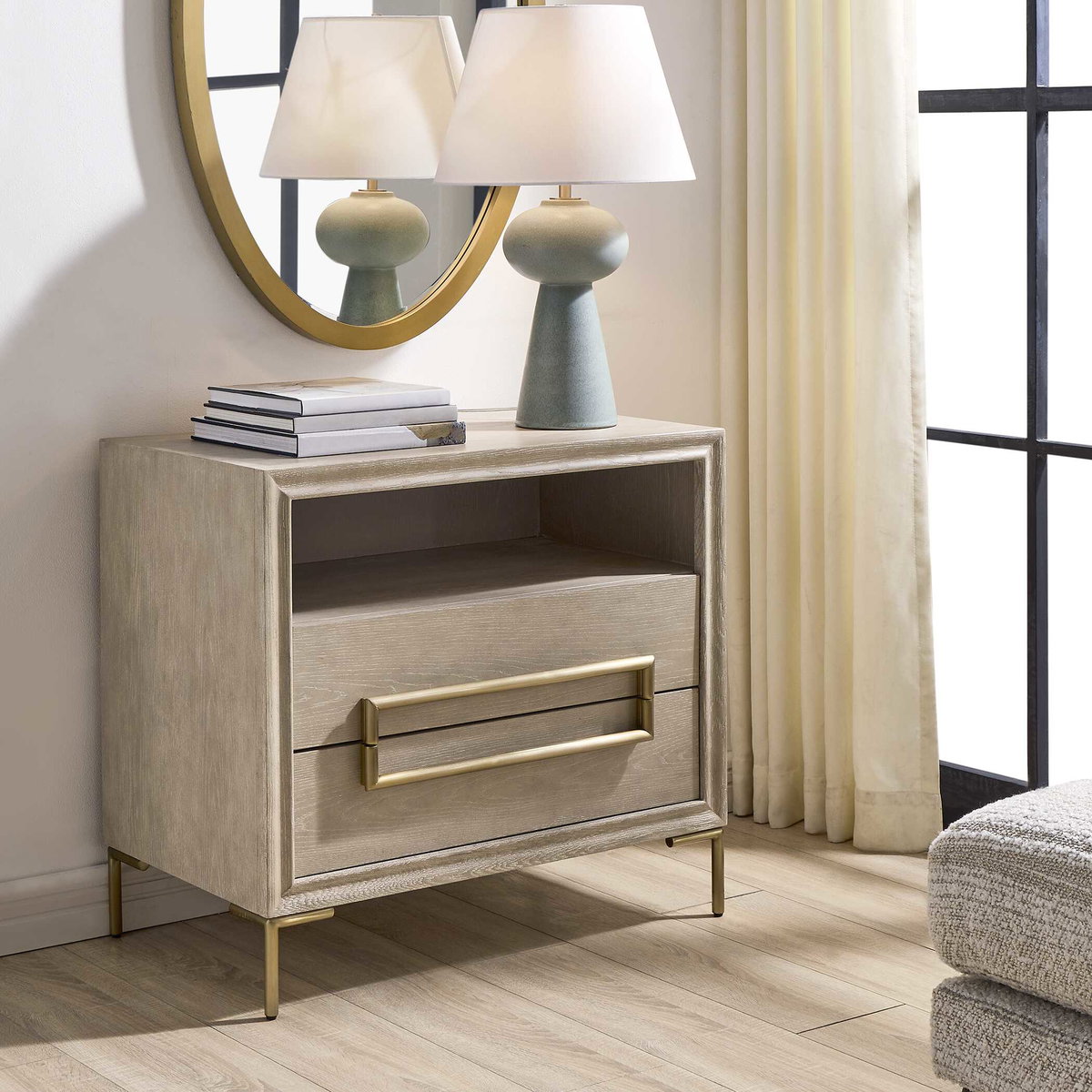 Alessia Modern Light Oak Side Table, Side & End Table by Uttermost, 32" width x 29" height x 19" depth View 3