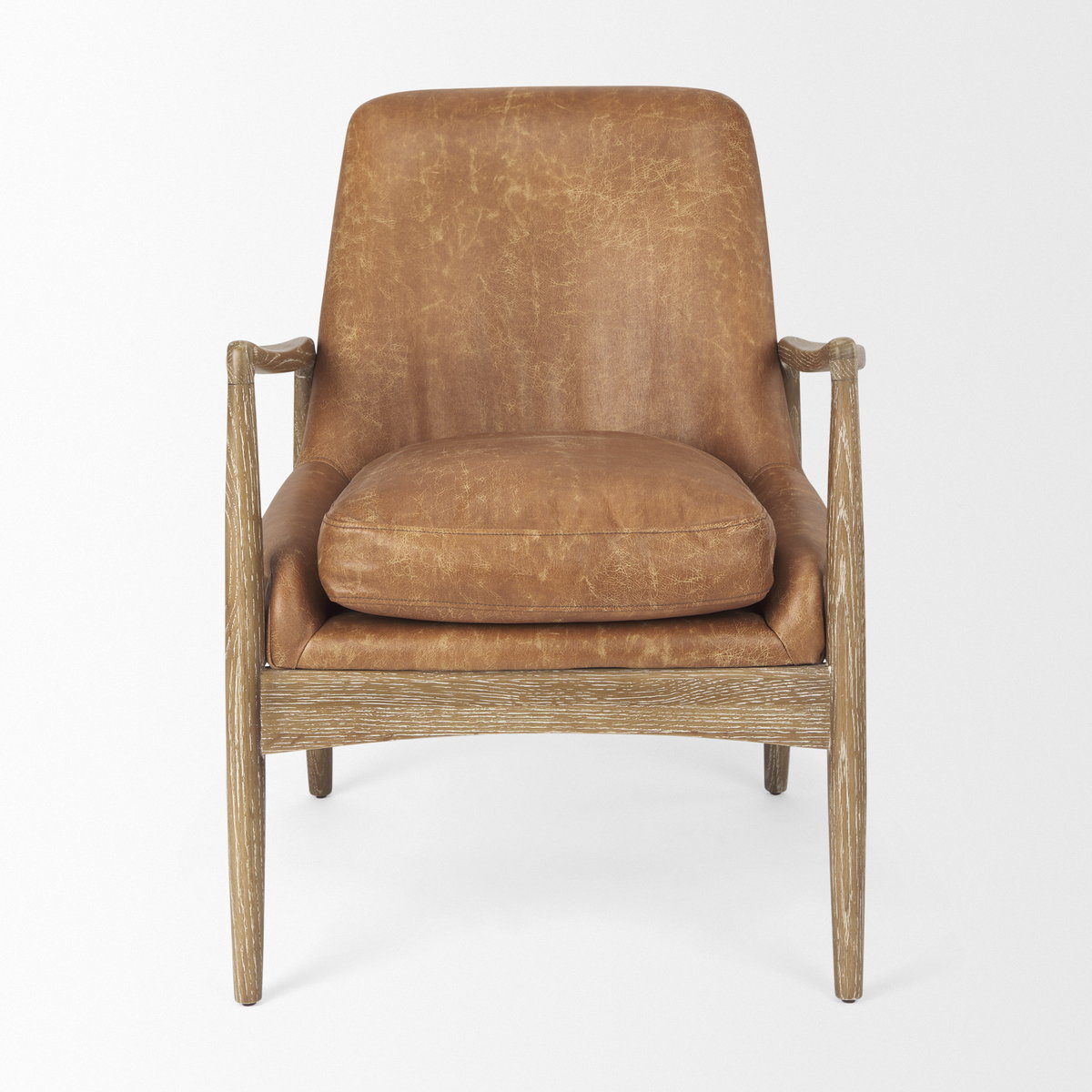Westan Cognac Faux Leather with Medium Brown Wood Accent Chair, by Mercana, 26.57" length x 27.76" width x 32.28" height View 4
