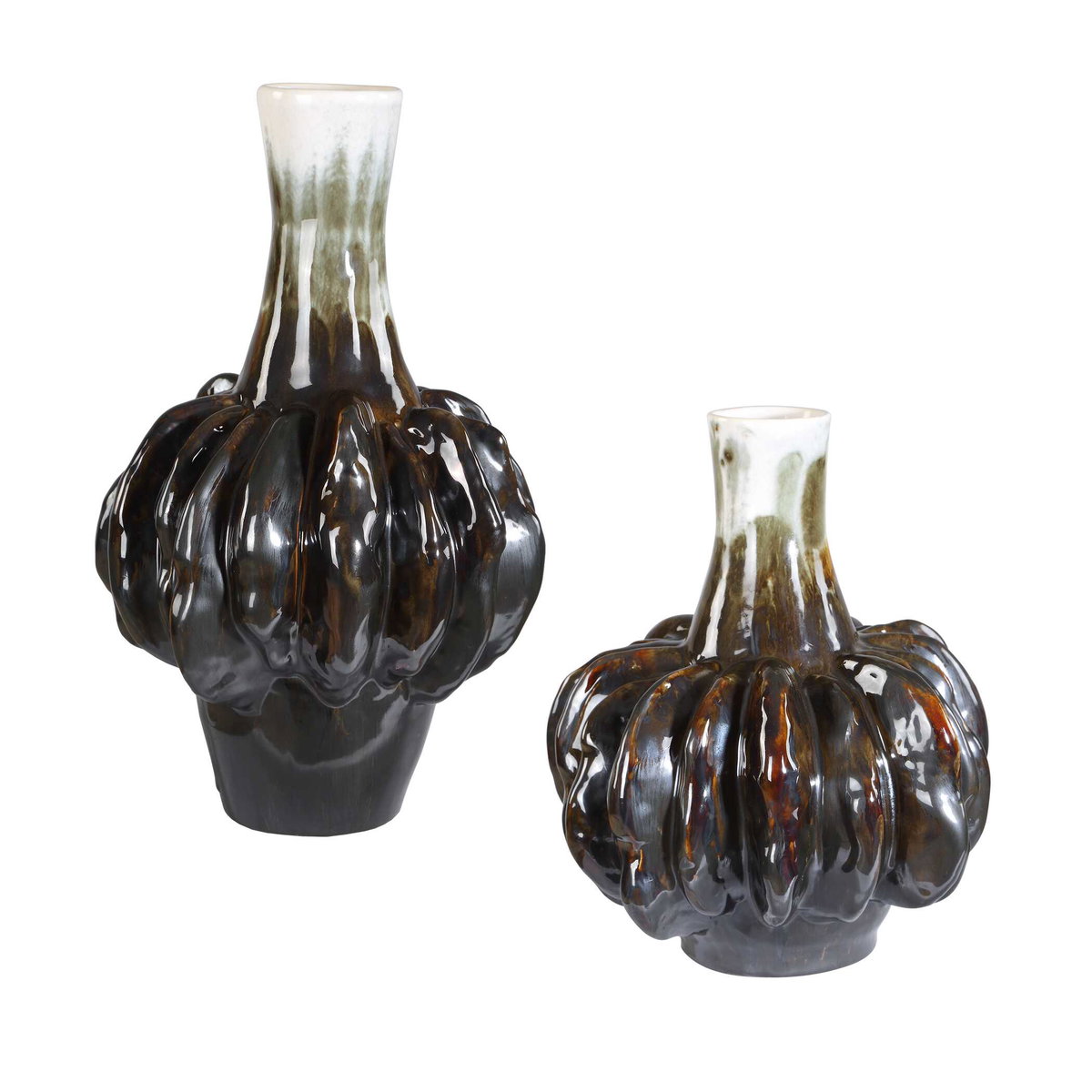 Umbrian White & Brown Gourd Vases Set/2, by Uttermost, 8.5" width x 13.25" height x 8.5" depth View 1