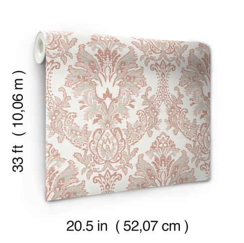 Bold Brocade Tan & Grey Wallpaper