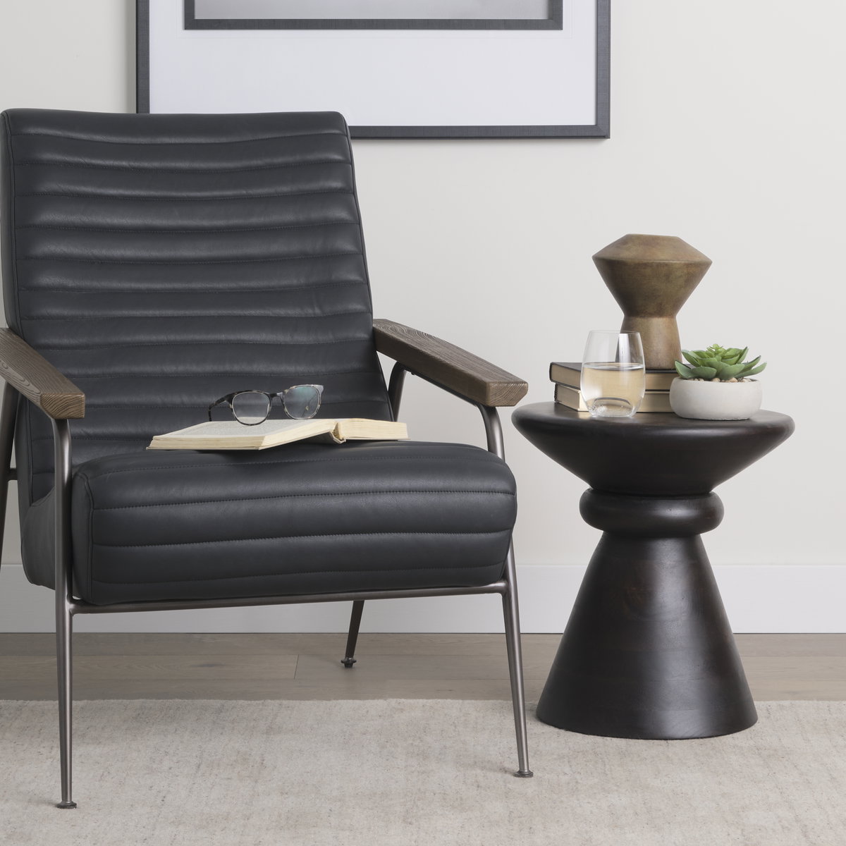 Palmera Dark Brown Wood Pedestal Accent Table, Side & End Table by Mercana, 16" length x 16" width x 17.5" height View 2