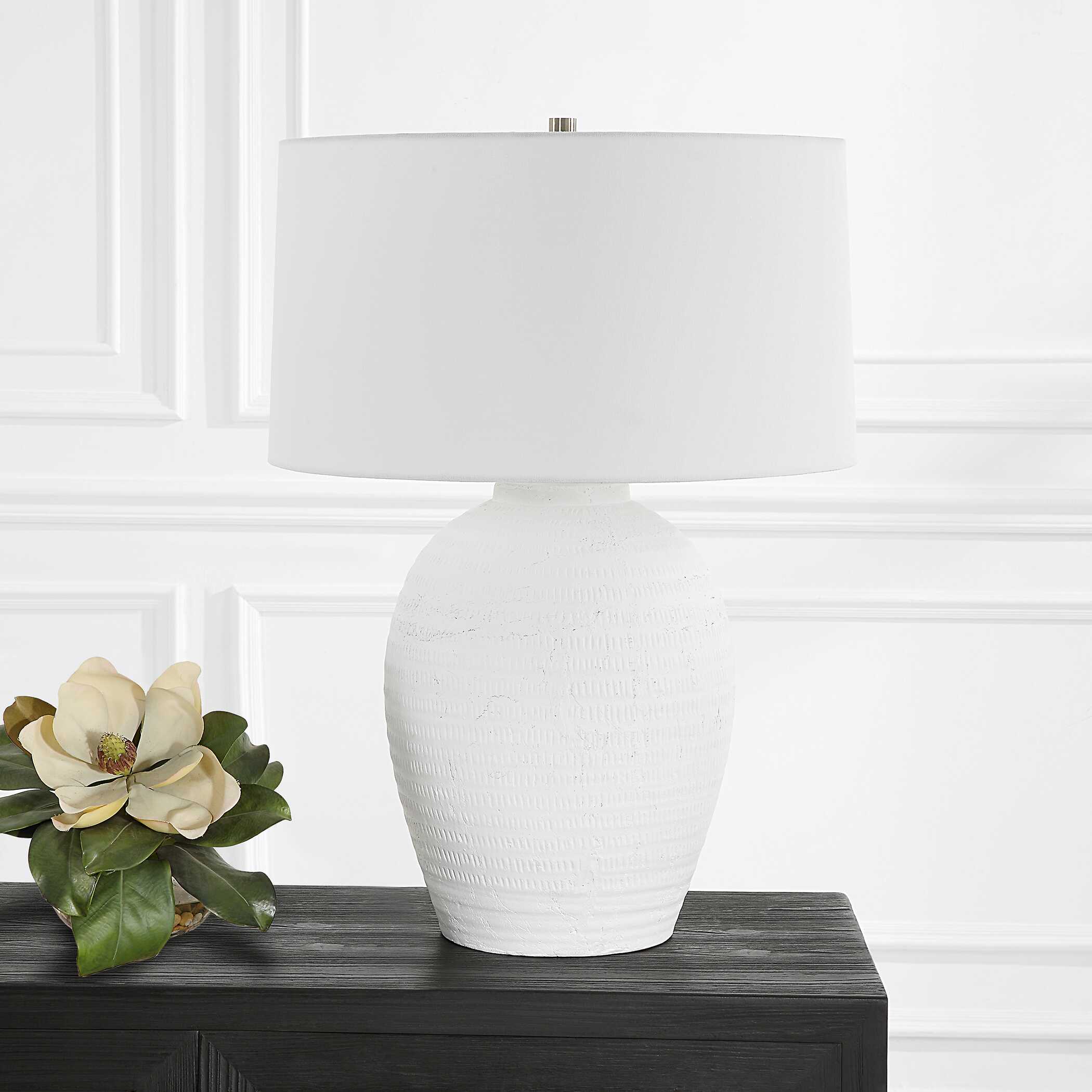Reyna Chalk White Table Lamp, by Uttermost, 20" width x 28.5" height x 20" depth View 4
