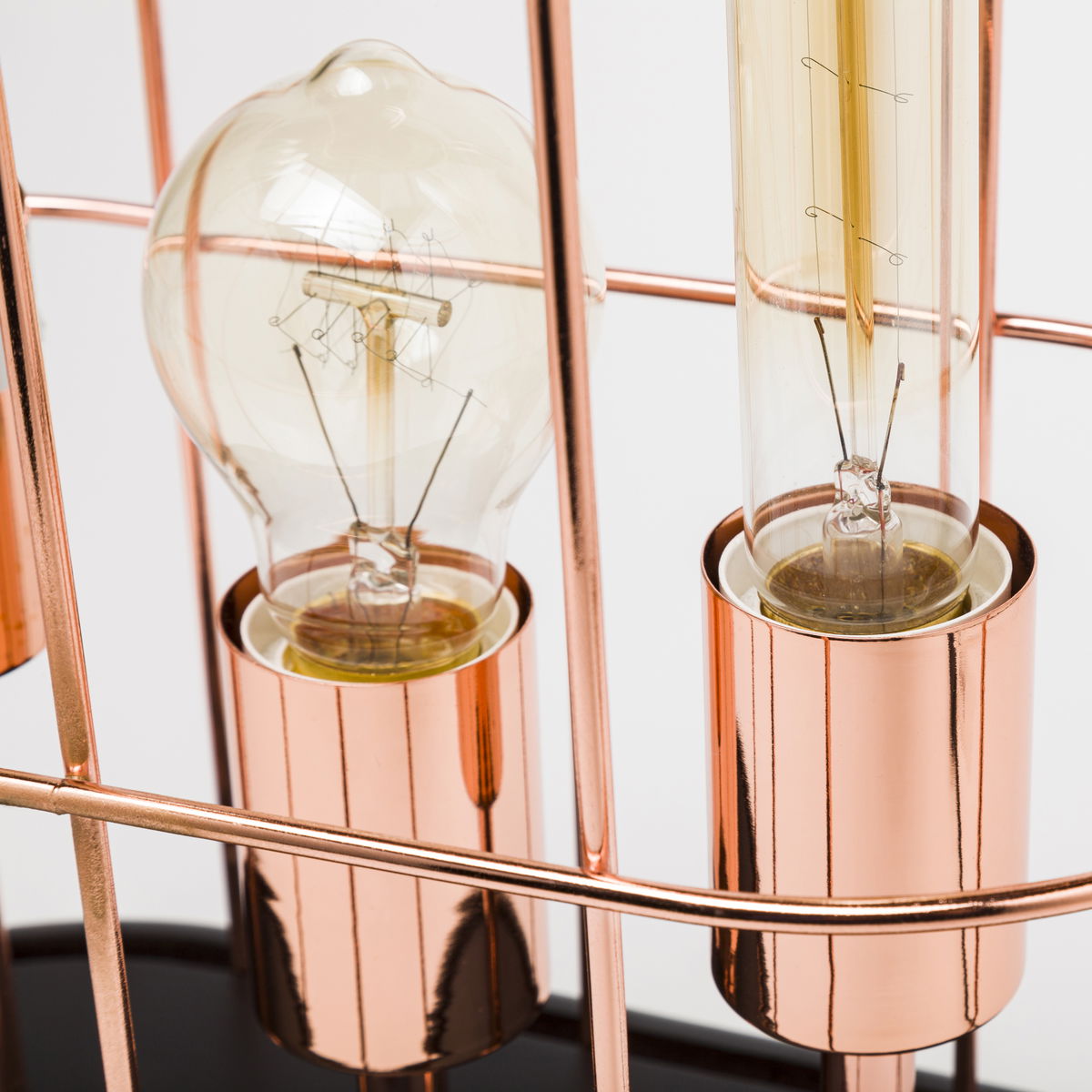 Sutton (19.3'H) Rose-Gold Metal Cylindrical Cage Three Bulb Table Lamp, by Mercana, 12.5" length x 7" width x 19.25" height View 6