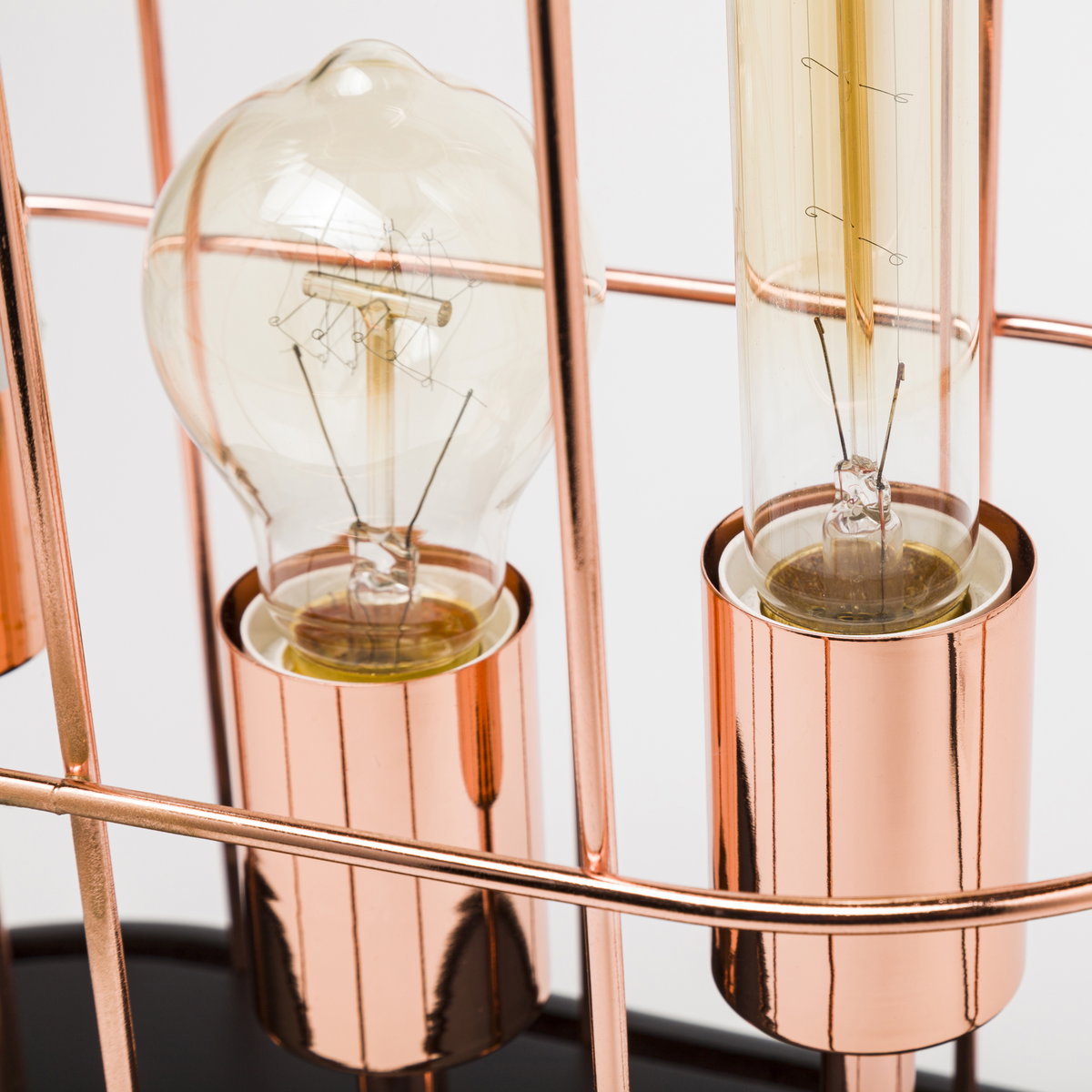 Sutton (19.3'H) Rose-Gold Metal Cylindrical Cage Three Bulb Table Lamp, by Mercana, 12.5" length x 7" width x 19.25" height View 6