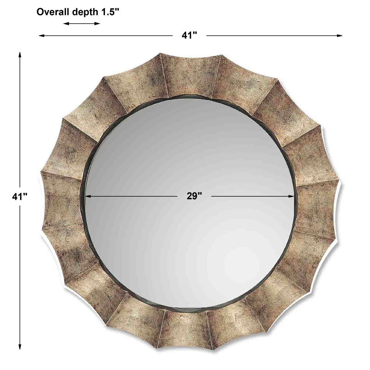 Gotham U Antique Silver Mirror, by Uttermost, 41" width x 41" height x 1.5" depth View 3