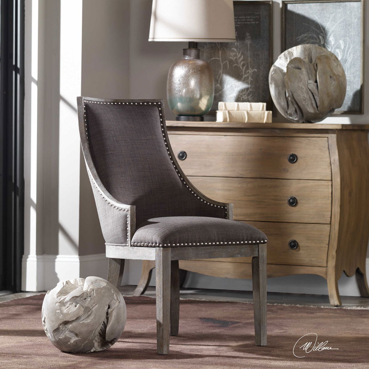 Aidrian Charcoal Gray Accent Chair, by Uttermost, 22.5" width x 39.5" height x 26.5" depth View 4