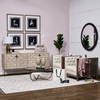 Reinhardt 36' Round Glass Top Marble Shelf Gold Metal Base Coffee Table, by Mercana, 36" length x 36" width x 16" height thumbnail 3
