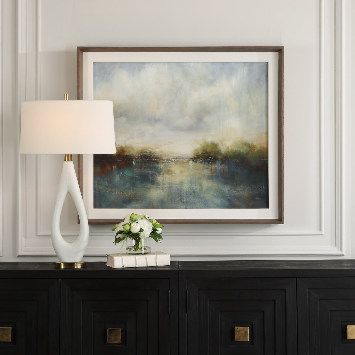 Blue Reverie Framed Abstract Lake Print, by Uttermost, 3'5.25" width x 2'11.25" height x 2.5" depth View 2