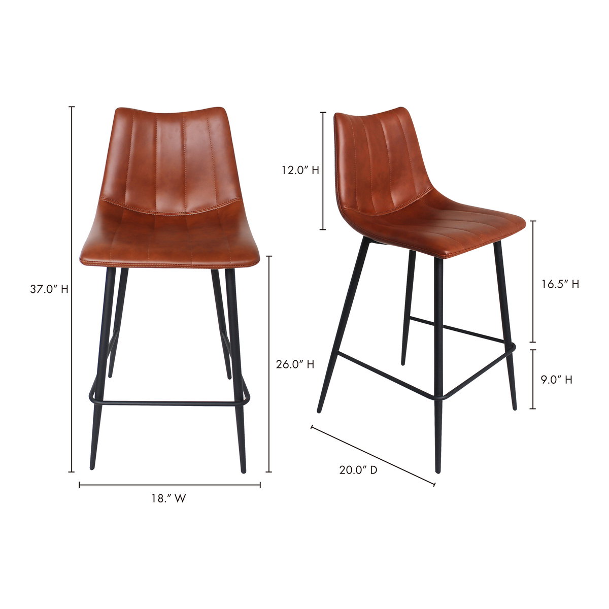 Alibi Counter Stool Brown - Set Of Two, Counter & Bar Stool by Moe's Home, 17.7" width x 37" height x 20" depth View 12