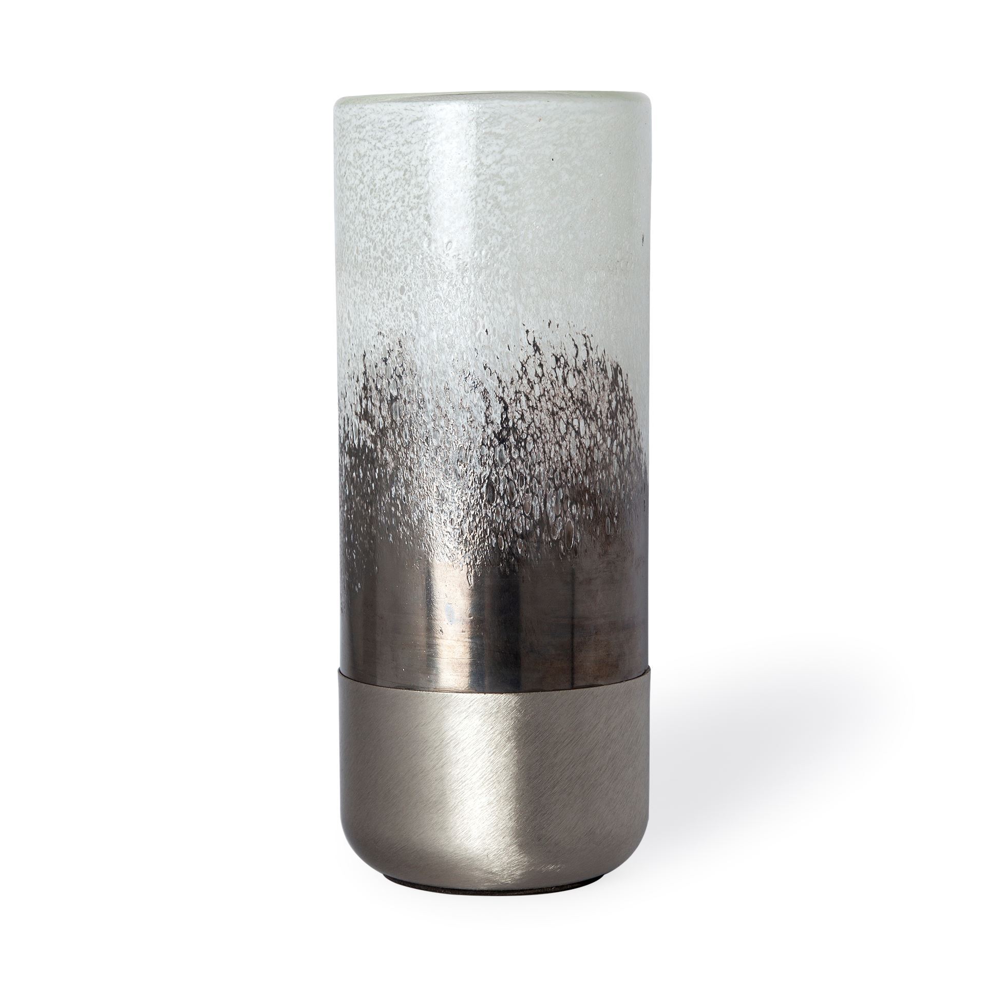 Baltic I Tall White Brushed Silver Metal Bottom Glass Vase large image 