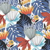 Retro Tropical Leaves Blue Peel & Stick Wallpaper, by York Wall, 16'6" length x 1'8.5" width x 0.02" depth thumbnail