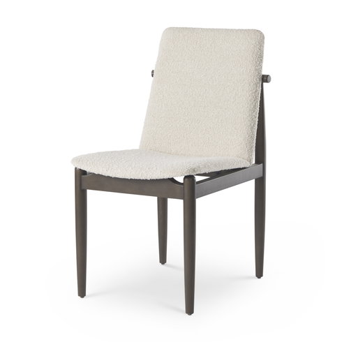 Cavett Curved Back Dining Side Chair | Cream Boucle with Dark Wood