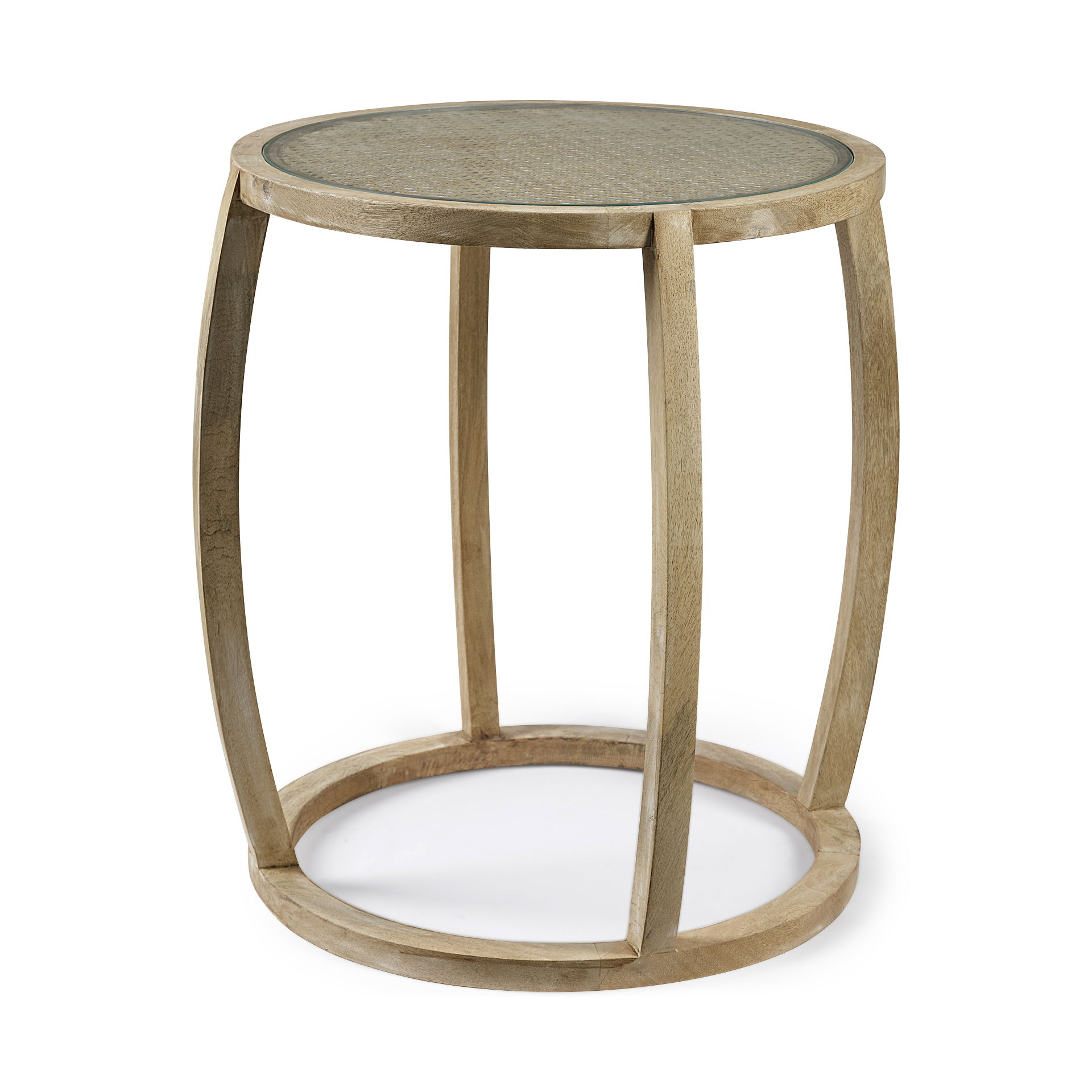 Hubbard I 22L x 22W Light Brown Wood Round Top with Glass Accent Table, Side & End Table by Mercana, 22.05" length x 22.05" width x 26.18" height View 1
