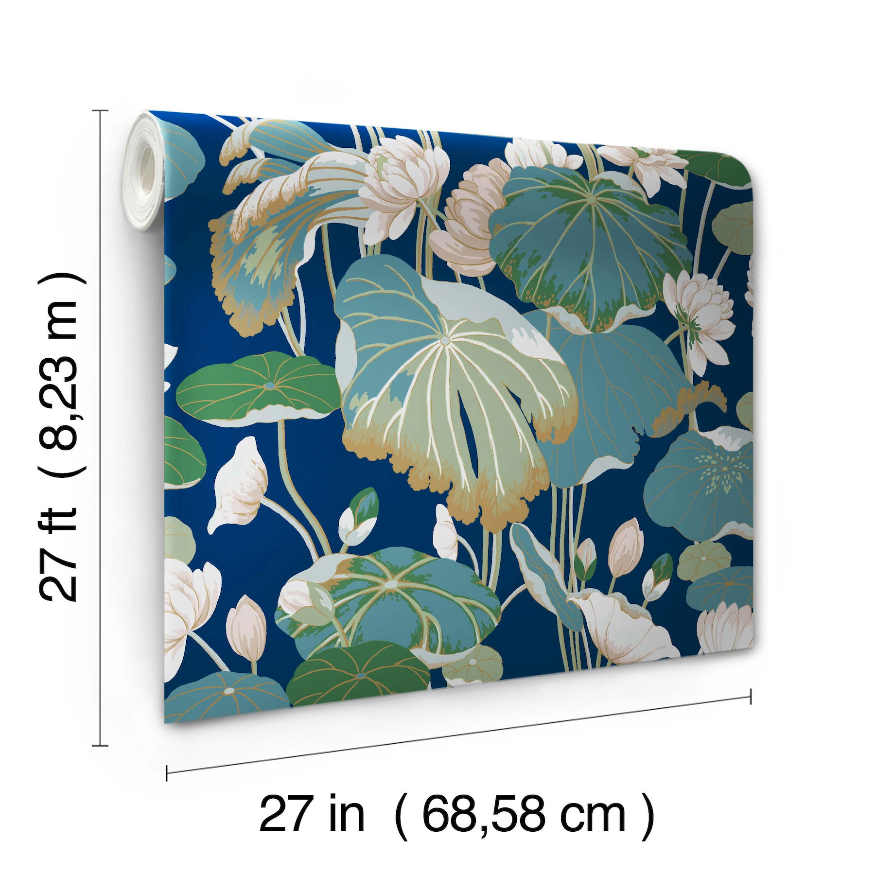 Lotus Pond Navy Metallic Wallpaper large image 
