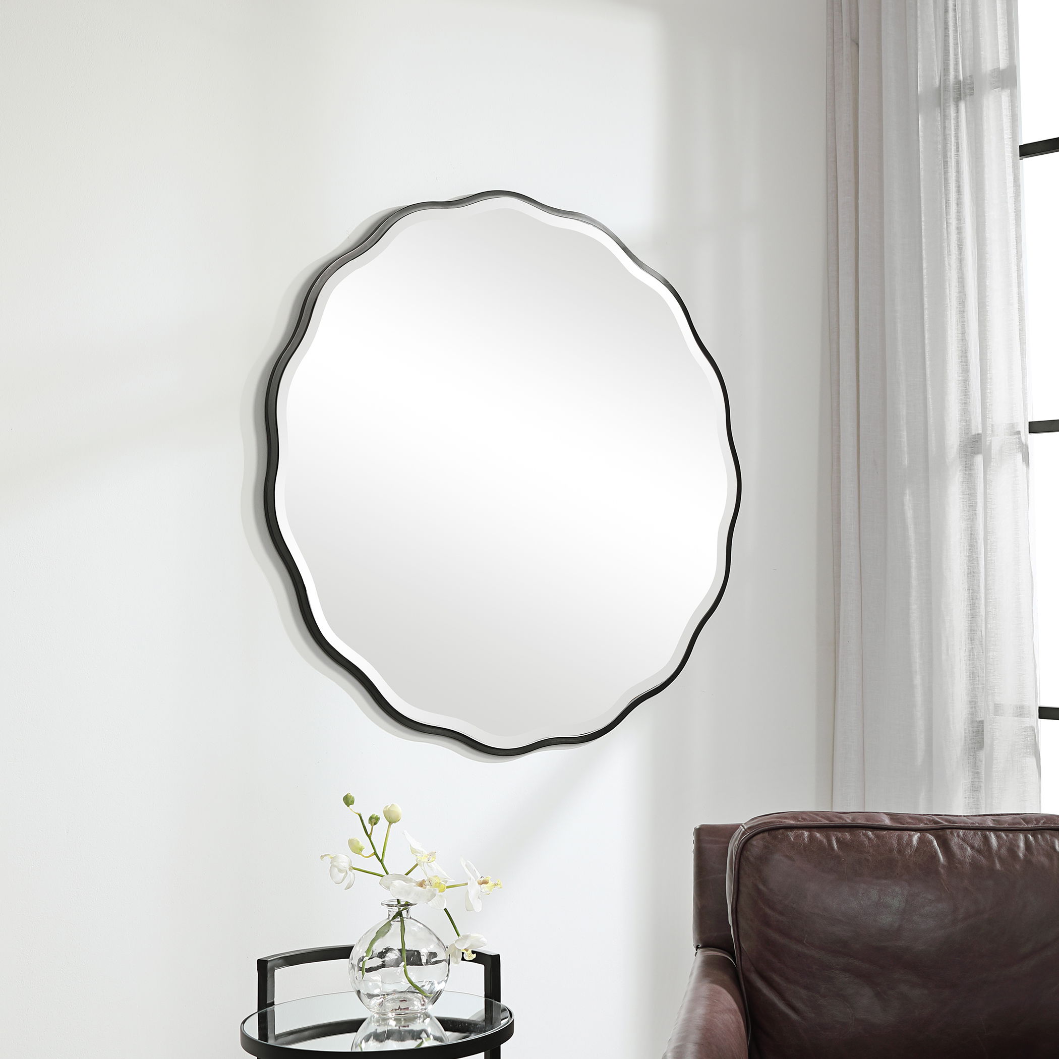 Aneta Black Round Mirror large image 