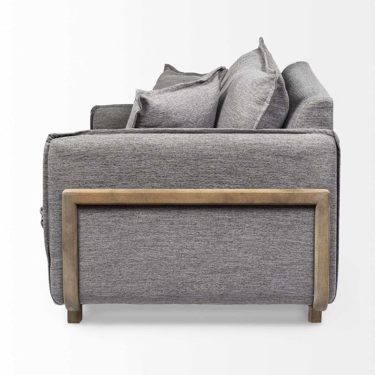 Roy II Castlerock Gray Upholstered and Brown Wood Frame Arm Chair, Accent Chair by Mercana, 43.31" length x 41.73" width x 33.07" height View 5