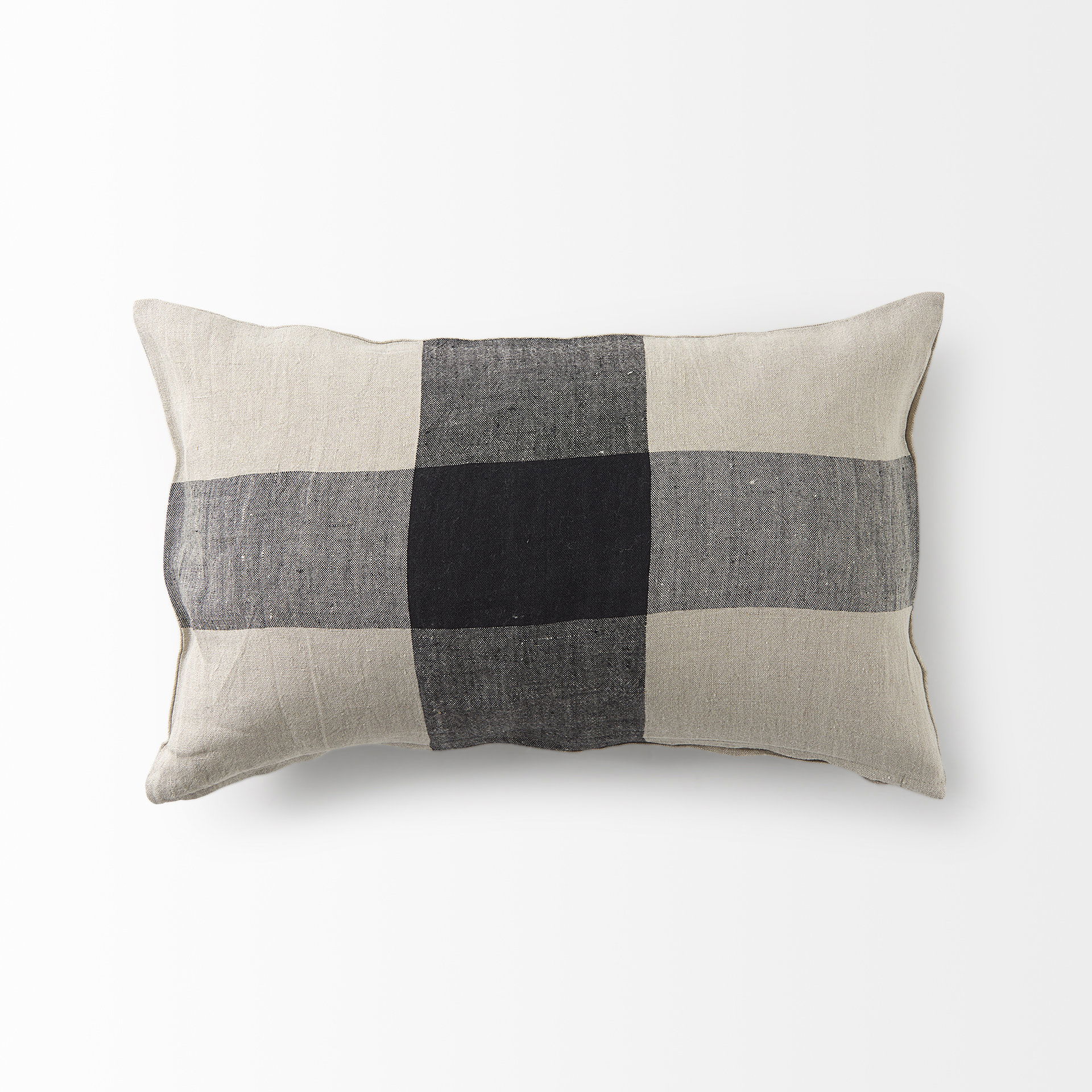 Raquel 13L x 21W Beige and Black Fabric Plaid Decorative Pillow Cover large image 