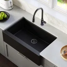 Online Designer Living Room QA-740-BL Karran Farmhouse/Apron-Front Quartz Composite 34'' X 21-1/4'' Single Bowl Kitchen Sink