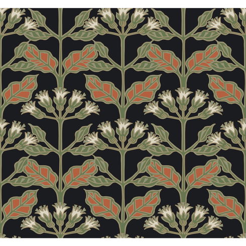 Tracery Blooms Black Metallic Wallpaper