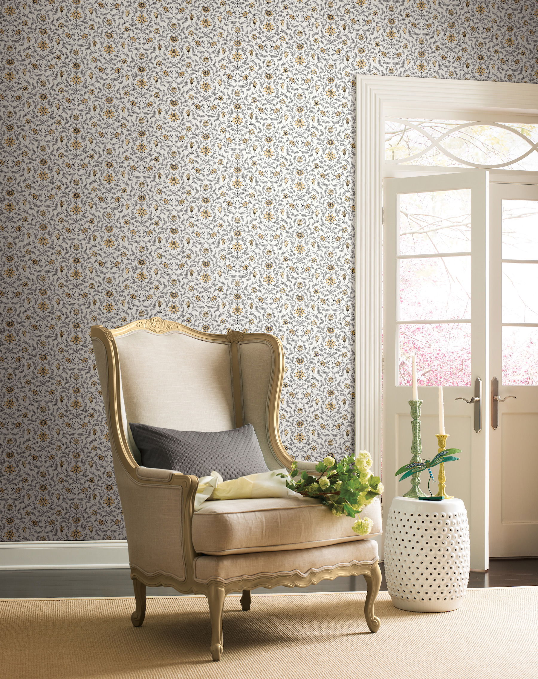 Vintage Blooms Yellow Wallpaper large image 
