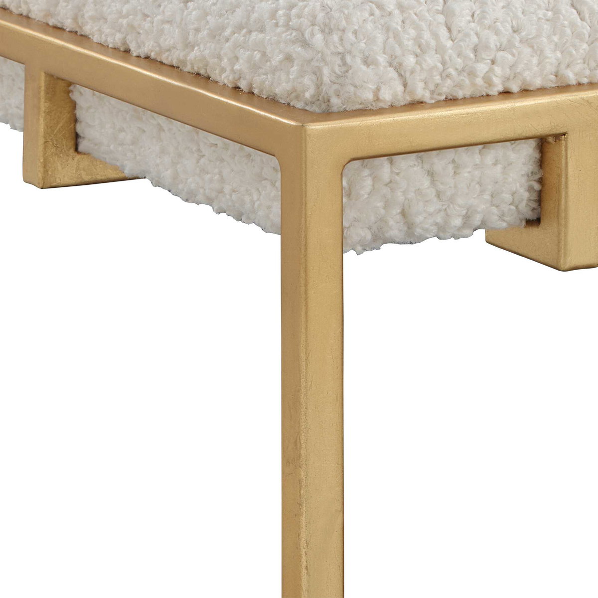 Paradox Small Gold & White Shearling Bench, Benche by Uttermost, 23.5" width x 20.75" height x 15.75" depth View 6